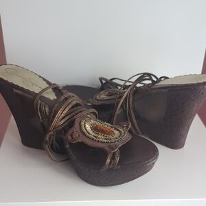 Jessica Simpson Brown Wedge Sandals
